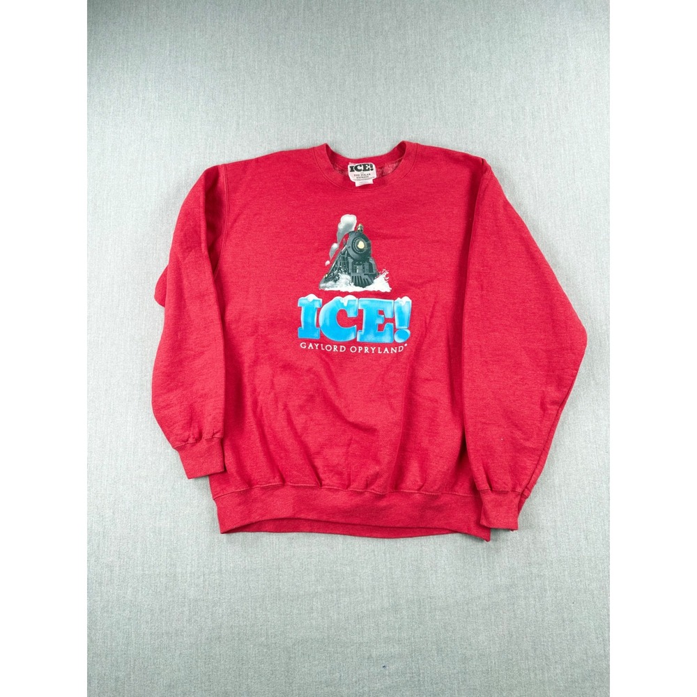 ICE! Gaylord Opryland The Polar Express Sweatshirt Red Graphic Pullover Large